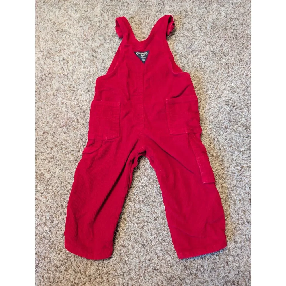 OshKosh B’gosh Baby Red Corduroy Overalls Size 18 Months Vintage Style Outfit
